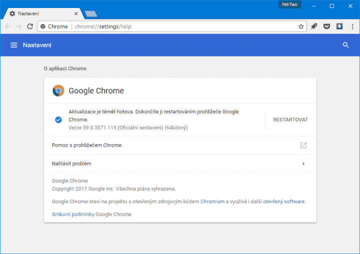 Google Chrome můžete zaktualizovat také hned ručně
