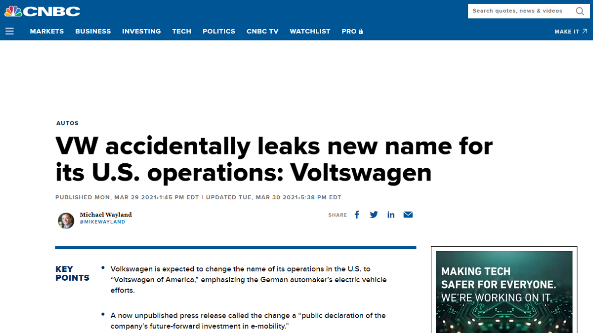 Některá média vzala informace o přejmenování automobilky vážně.