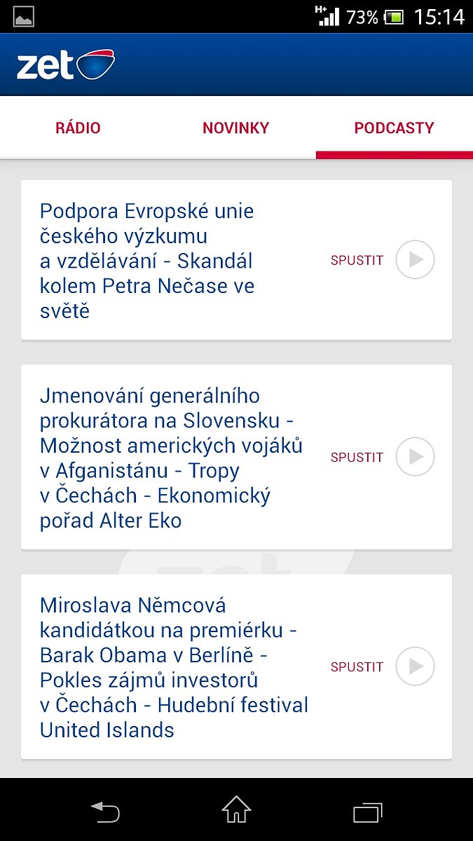 Aplikace Zet pro přijímače s operačním systémem Android