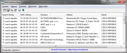 MACAddressView zjistít podrobnosti o výrobci síťové karty