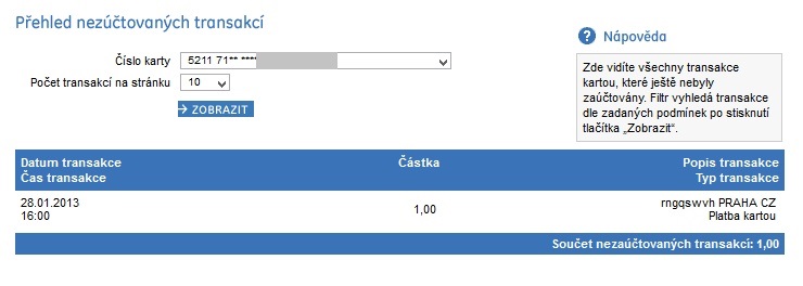Blokace transakce u GE Money Bank