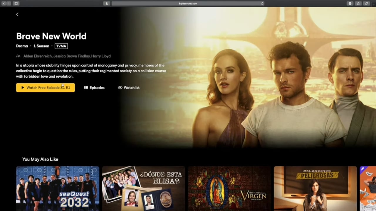 Peacock v prostředí internetového prohlížeče