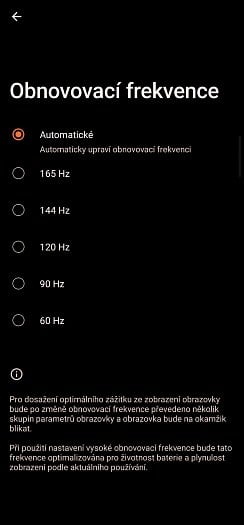 Nastavení obnovovací frekvence (zdroj: Cnews)