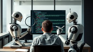 Programátor a dvaja roboti.