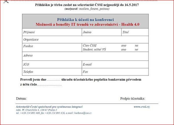 Přihláška - konference Možnosti a benefity IT trendů ve zdravotnictví - Health 4.0