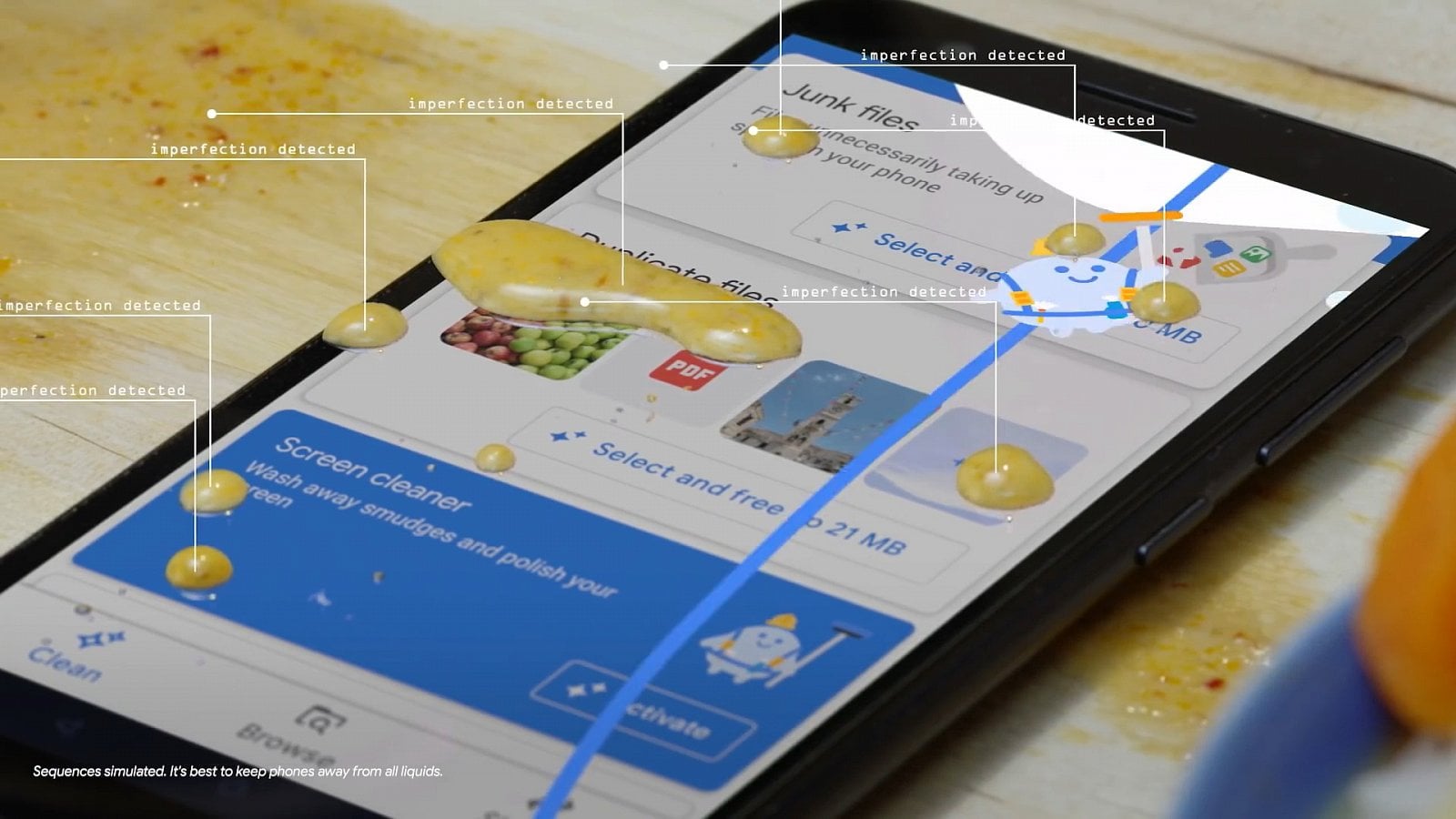 Mobily jsou užitečné, ale často špinavé. Existují různé obaly, fólie, čistítka, ale co kdyby se telefon udržoval čistý sám. Převratná aplilace Google Screen Cleaner používá speciální API k detekci špíny a pak ji vyčistí. Jednoduché a pohodlné!
(<a href="https://www.youtube.com/watch?v=YY1Db-opAvo">více</a>)