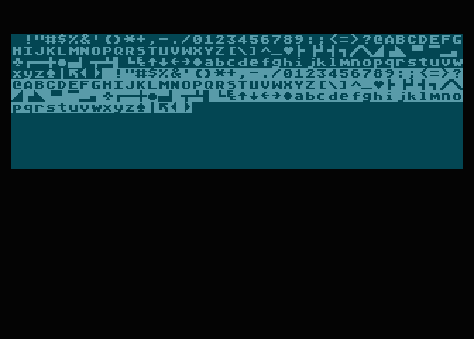 128 znaků vypsaných v přímé i inverzní podobě v textovém režimu GR.0.