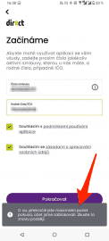 Mobilní aplikace Direct pojišťovny a chybová hlášení. (7. 10. 2021)