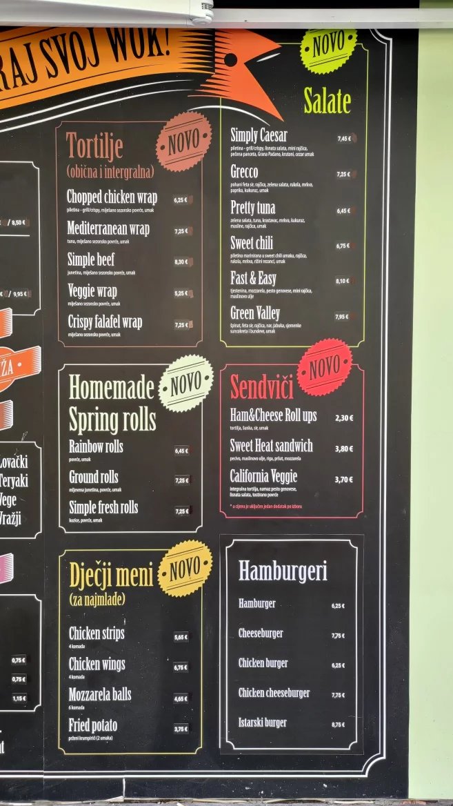 Ceny jídel v restauracích. Baška, Krk, Rijeka. Chorvatsko. (9. 6. 2024)