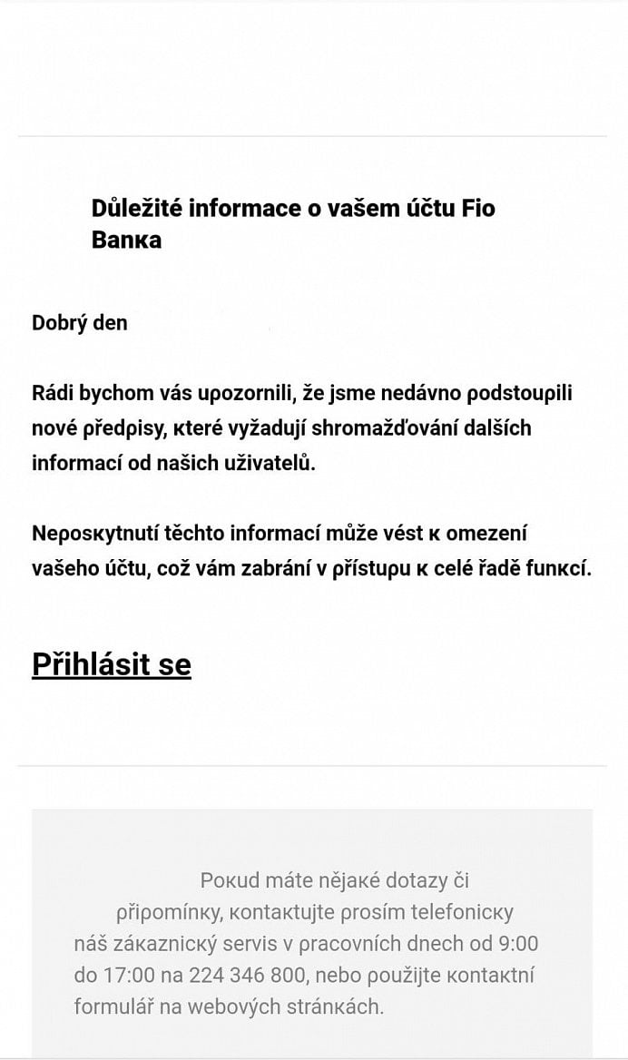 Podvodné e-maily vydávající se za Fio banku