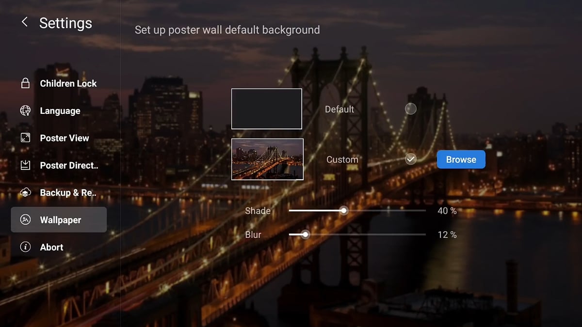 Zidoo X20 Pro - Nastavení aplikace Poster Wall 2.0