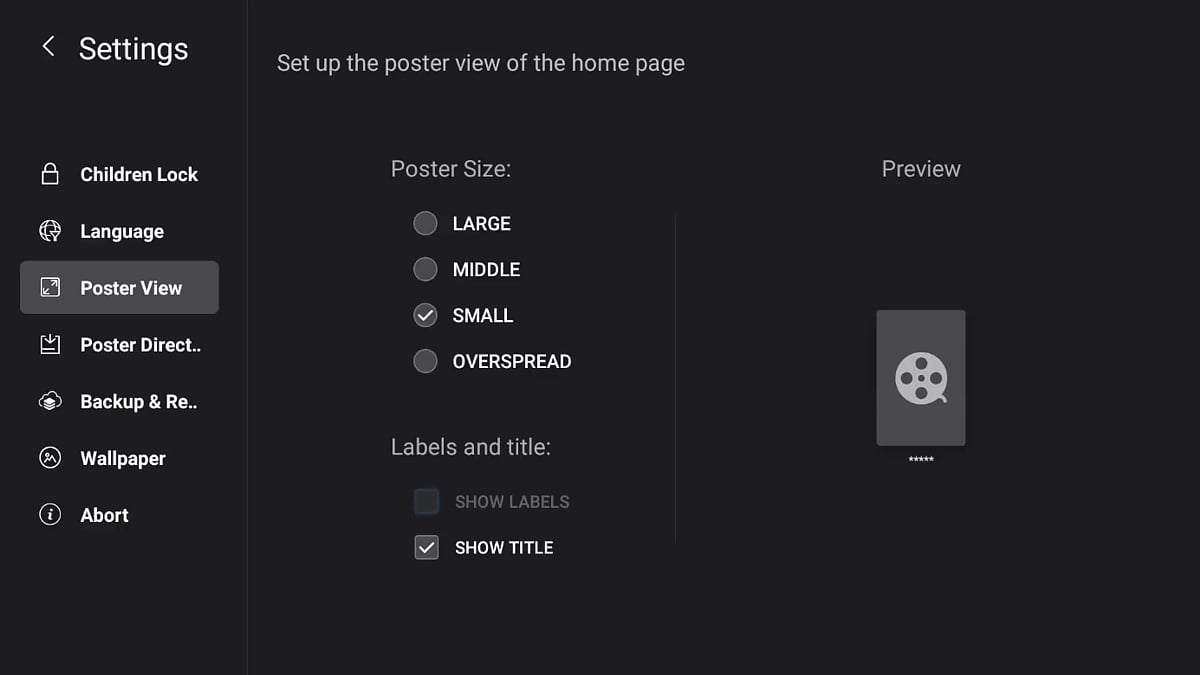 Zidoo X20 Pro - Nastavení aplikace Poster Wall 2.0