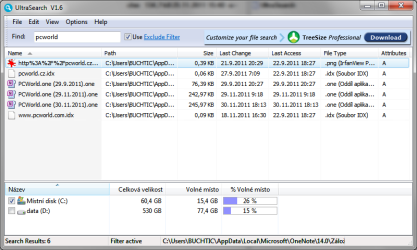UltraSearch najde na NFTS disku soubory okamžitě