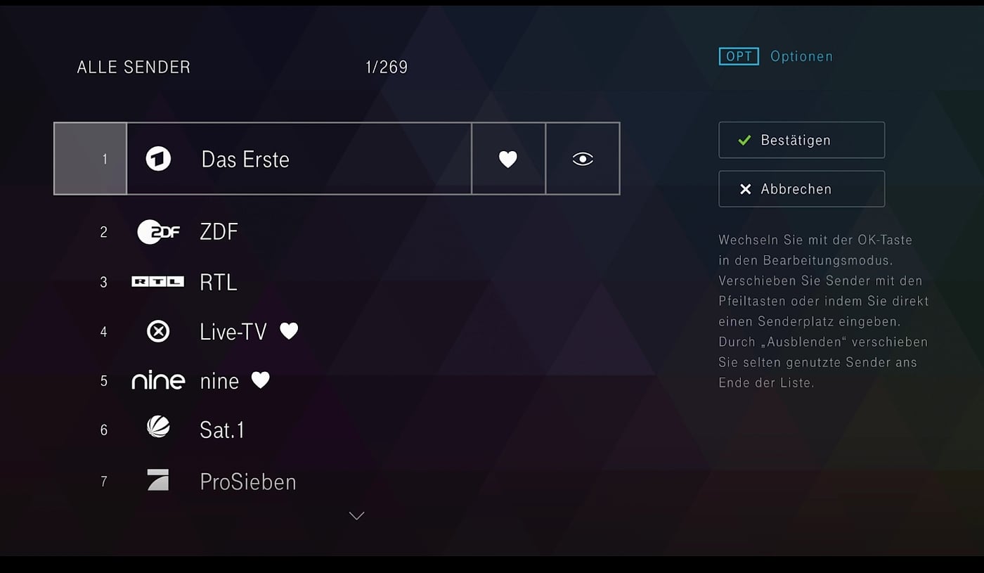 EntertainTV - nastavení (obraz a zvuk, vlastní řazení kanálů)