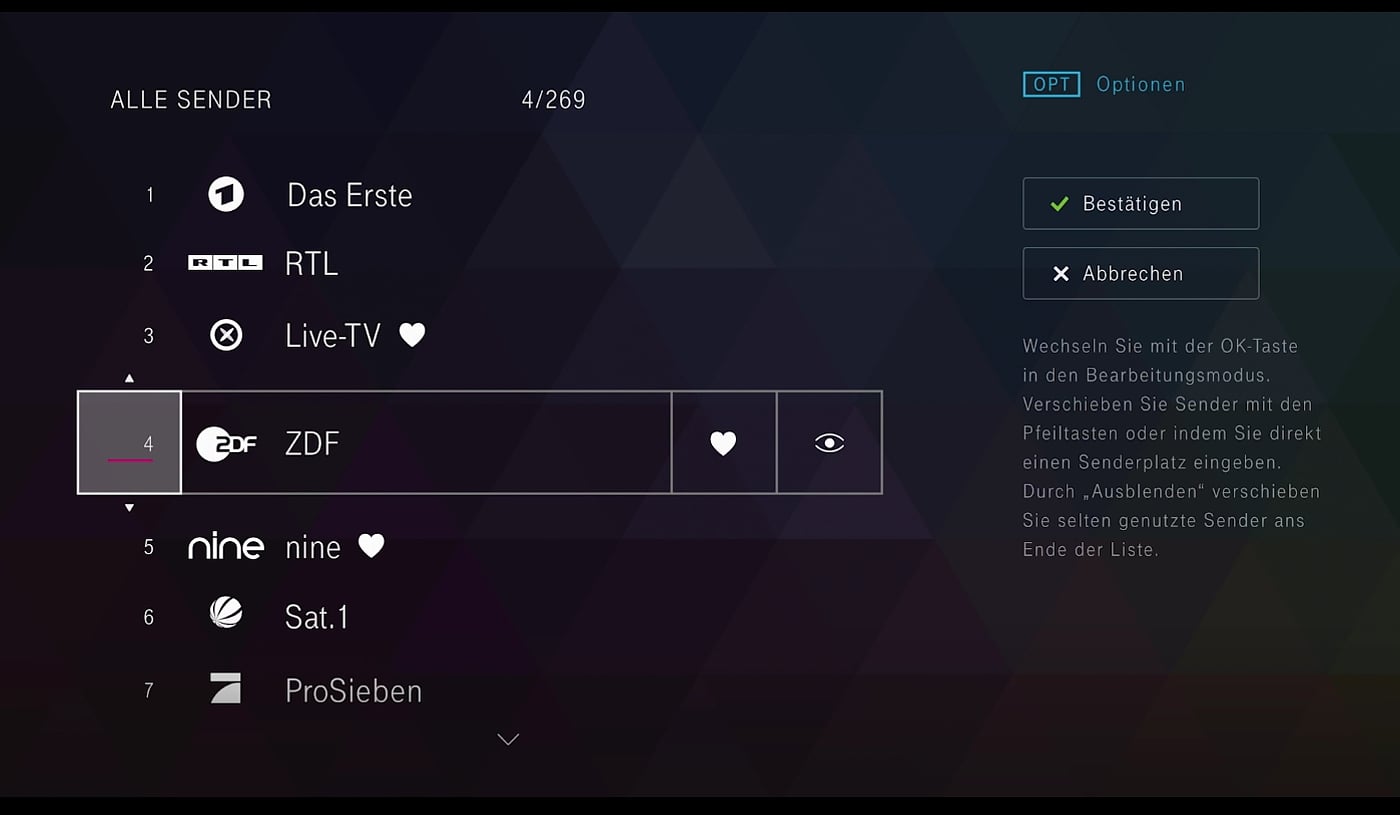 EntertainTV - nastavení (obraz a zvuk, vlastní řazení kanálů)