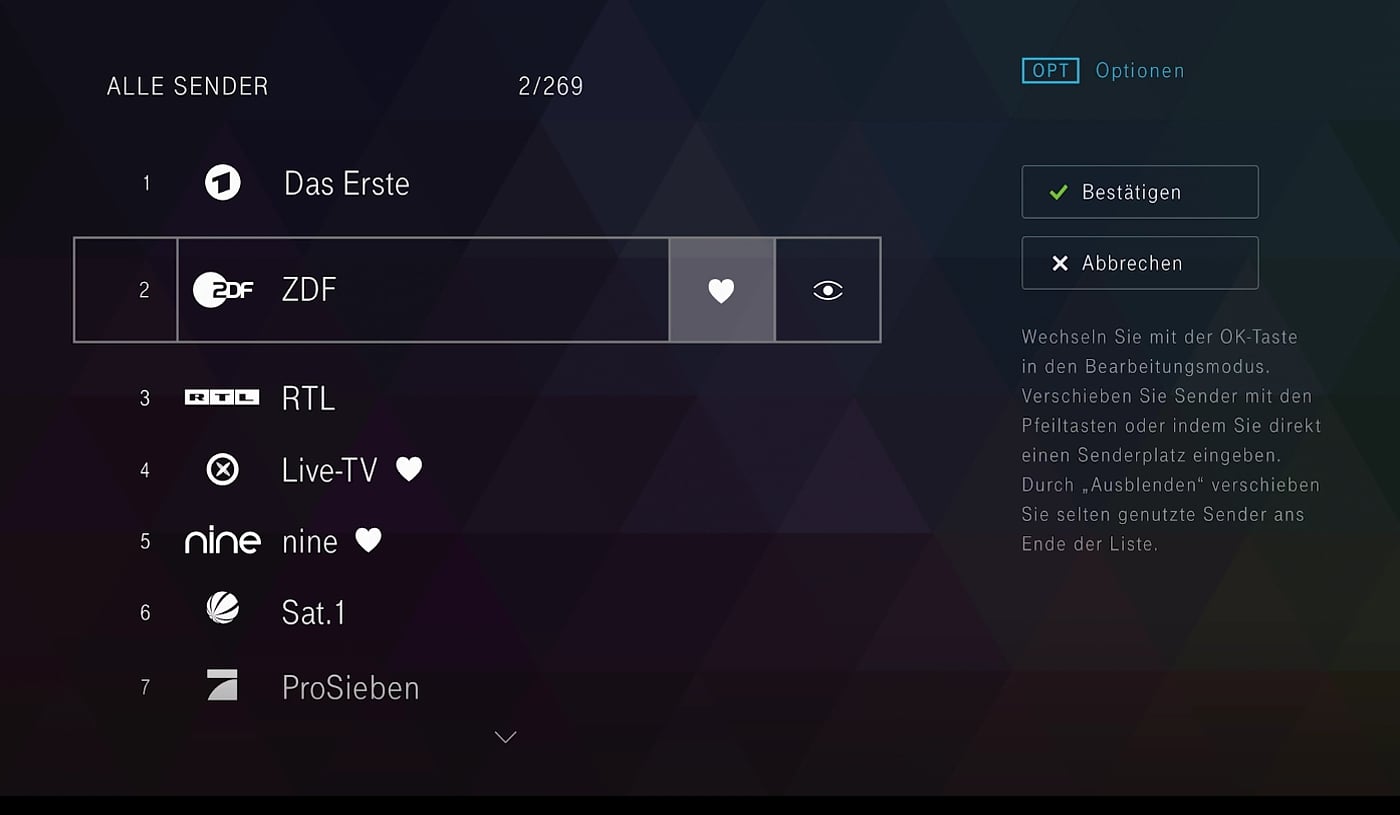 EntertainTV - nastavení (obraz a zvuk, vlastní řazení kanálů)