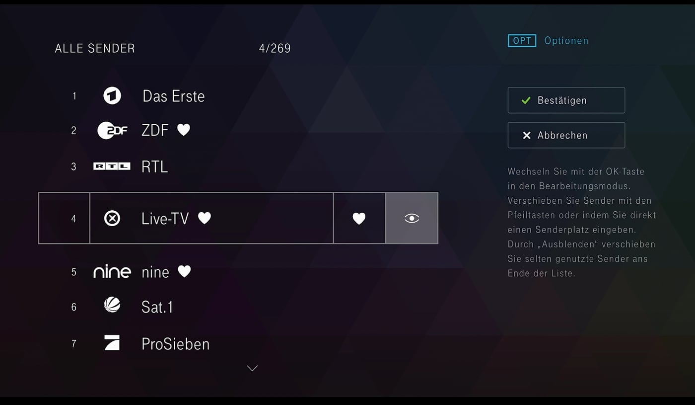 EntertainTV - nastavení (obraz a zvuk, vlastní řazení kanálů)