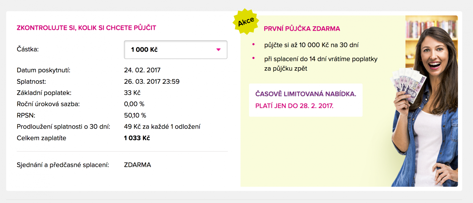 Orientační parametry půjčky před samotným sjednáním.
