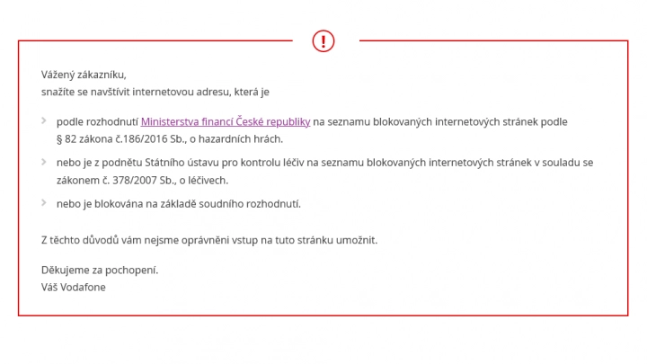 Vodafone blokuje stahovací weby