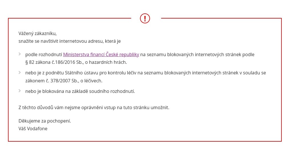Vodafone blokuje stahovací weby