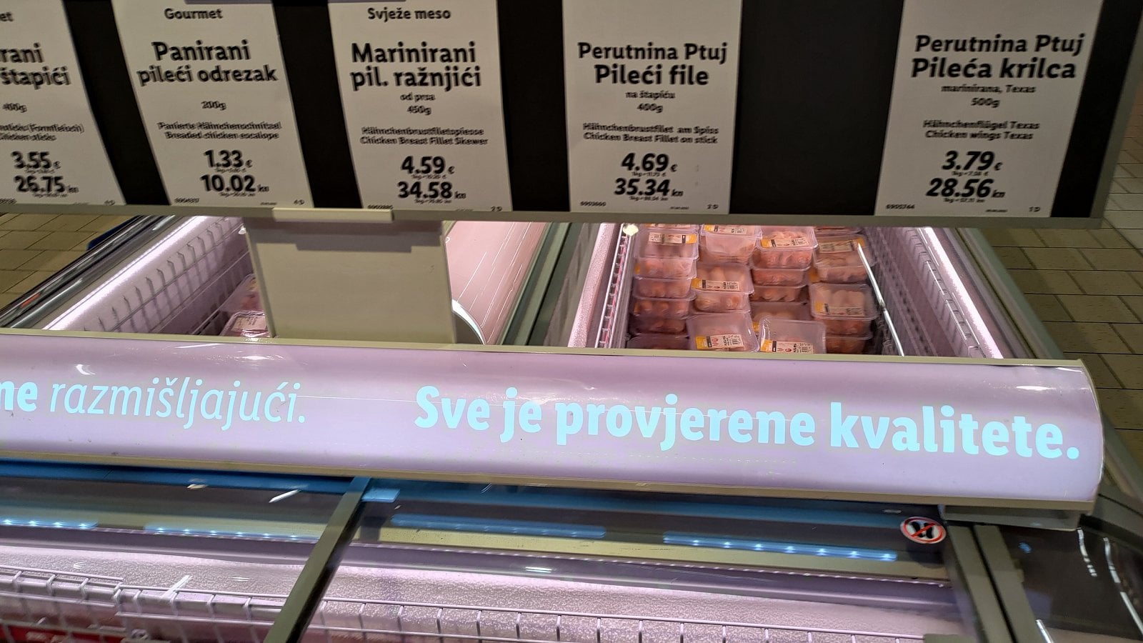 Ceny v Lidlu, Rijeka, Chorvatsko. (19. 6. 2023)