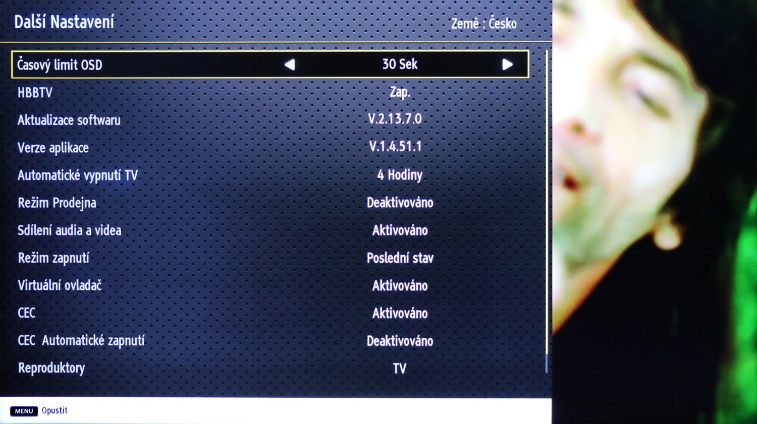 JVC LT55VUA - menu nastavení