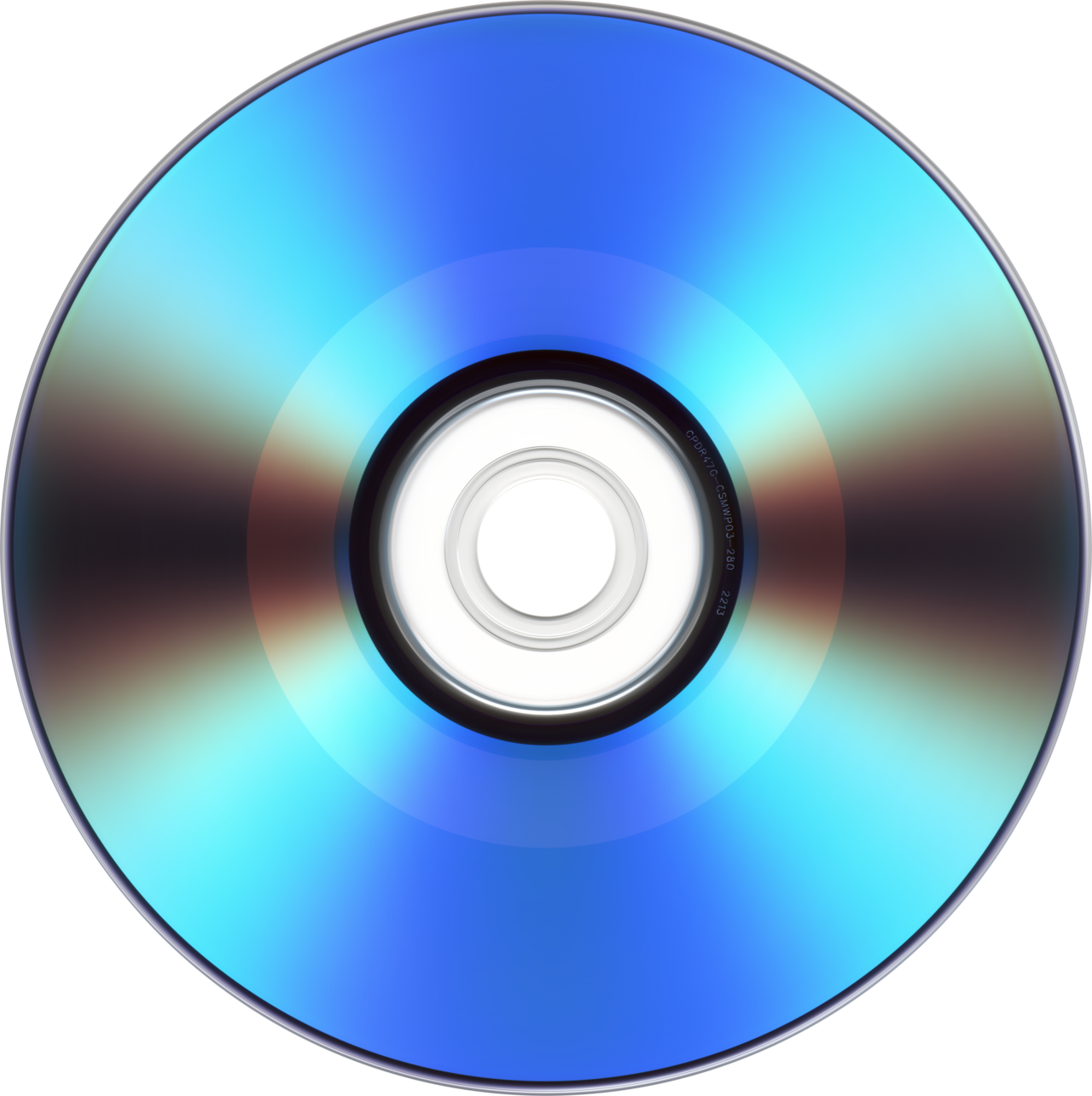 Zapsaný disk DVD+R s modrými a duhovými odlesky a viditelnými kruhy dat.