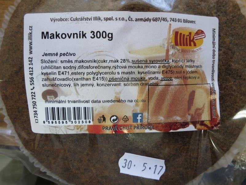 Výrobna Cukrářství Illík, Bílovec: Makovník - ve výrobku byl překročen limit pro obsah konzervantu - kyseliny sorbové