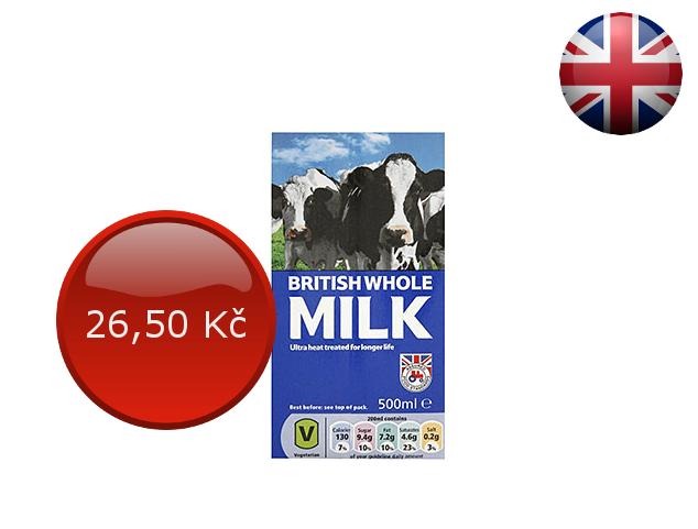 mléko plnotučné, 3,5 % tuku, cena za 1 l