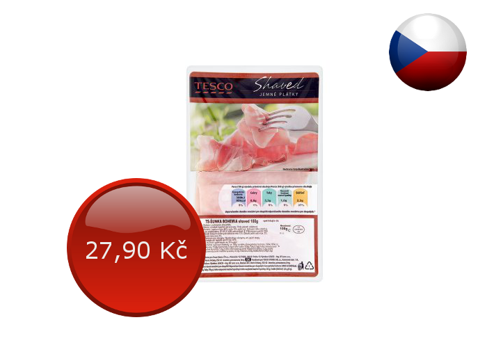 Cena za 100 g vepřové šunky. Šunka Tesco ČR 80 % vepřového masa