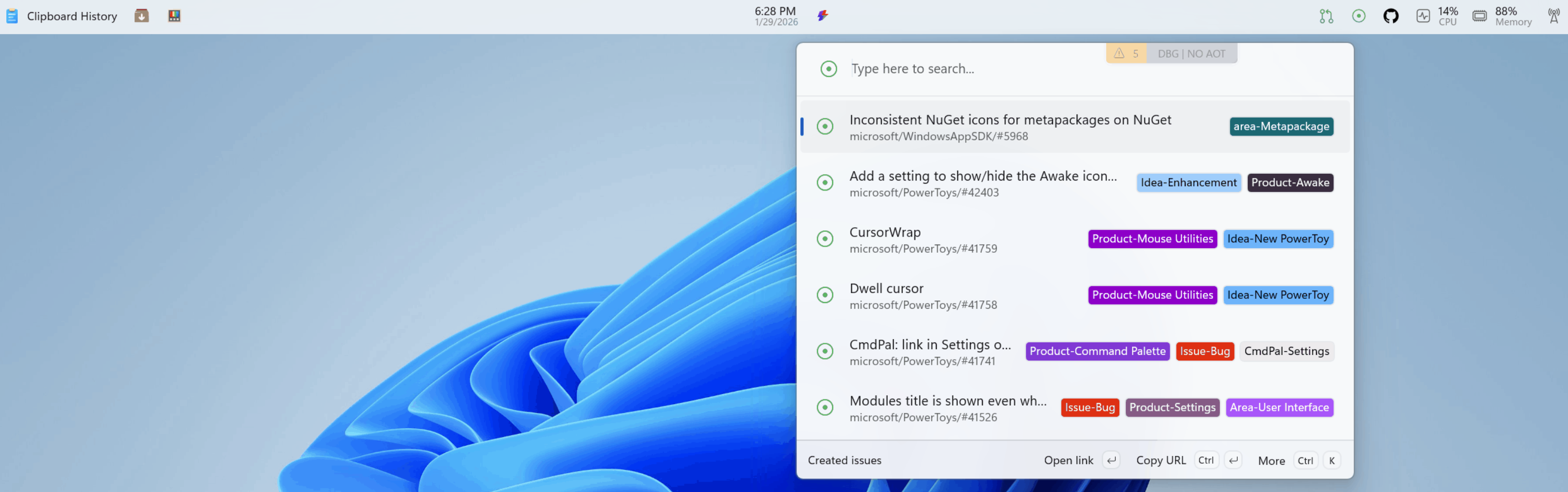 Screenshot Command Palette Dock