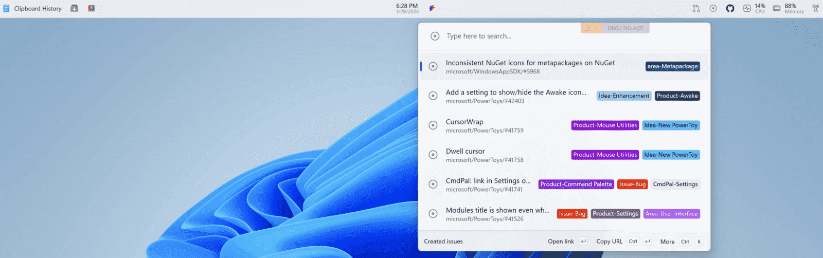 Screenshot Command Palette Dock