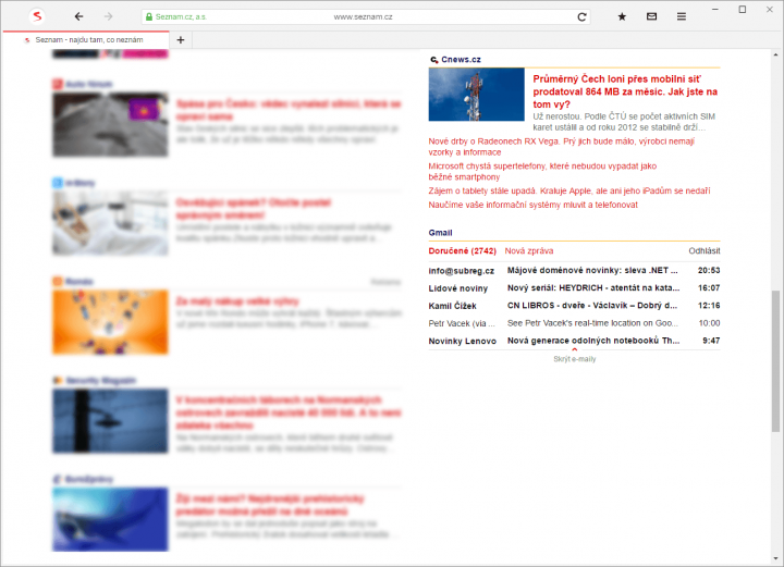 Boxík Gmailu a Cnews