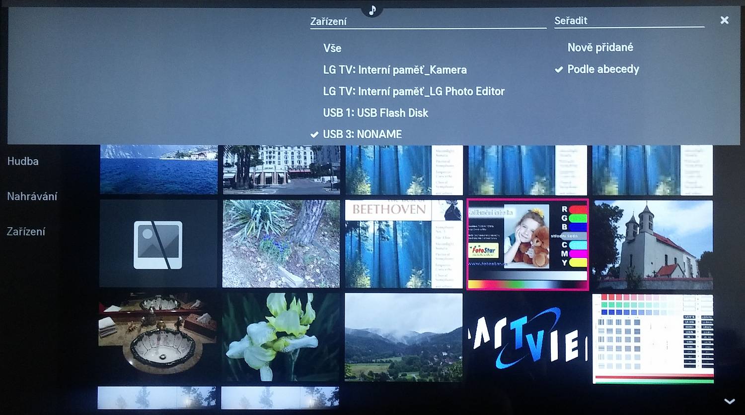 Fotografie přes volbu "Fotografie" jdou vypsat, resp. třídit pouze tímto způsobem.