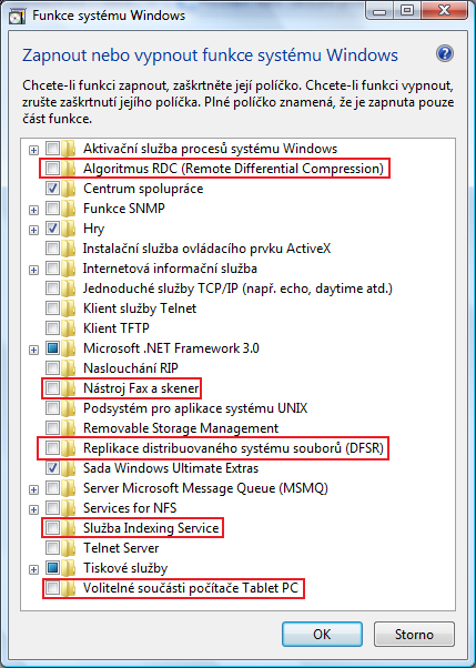 Zapnout nebo vypnout funkce systému Windows