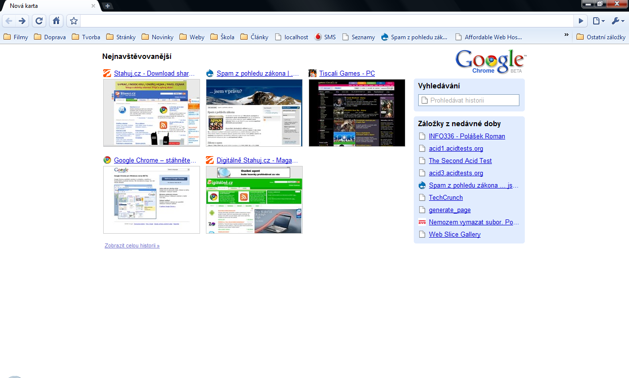Pohled na Google Chrome po spuštění