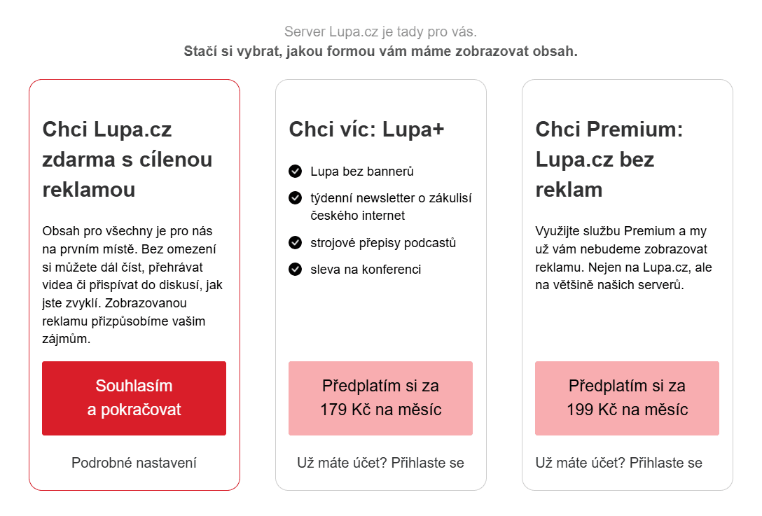 Lupa.cz - consent or pay