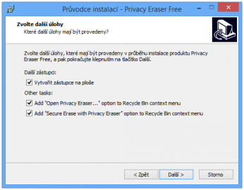 Průvodce instalací nabízí možnost přidat nové volby do kontextové nabídky koše