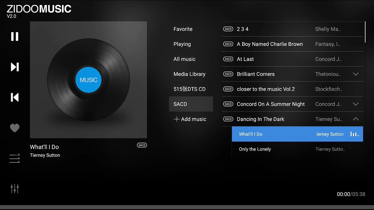 Zidoo Music 2.0 - Aplikace