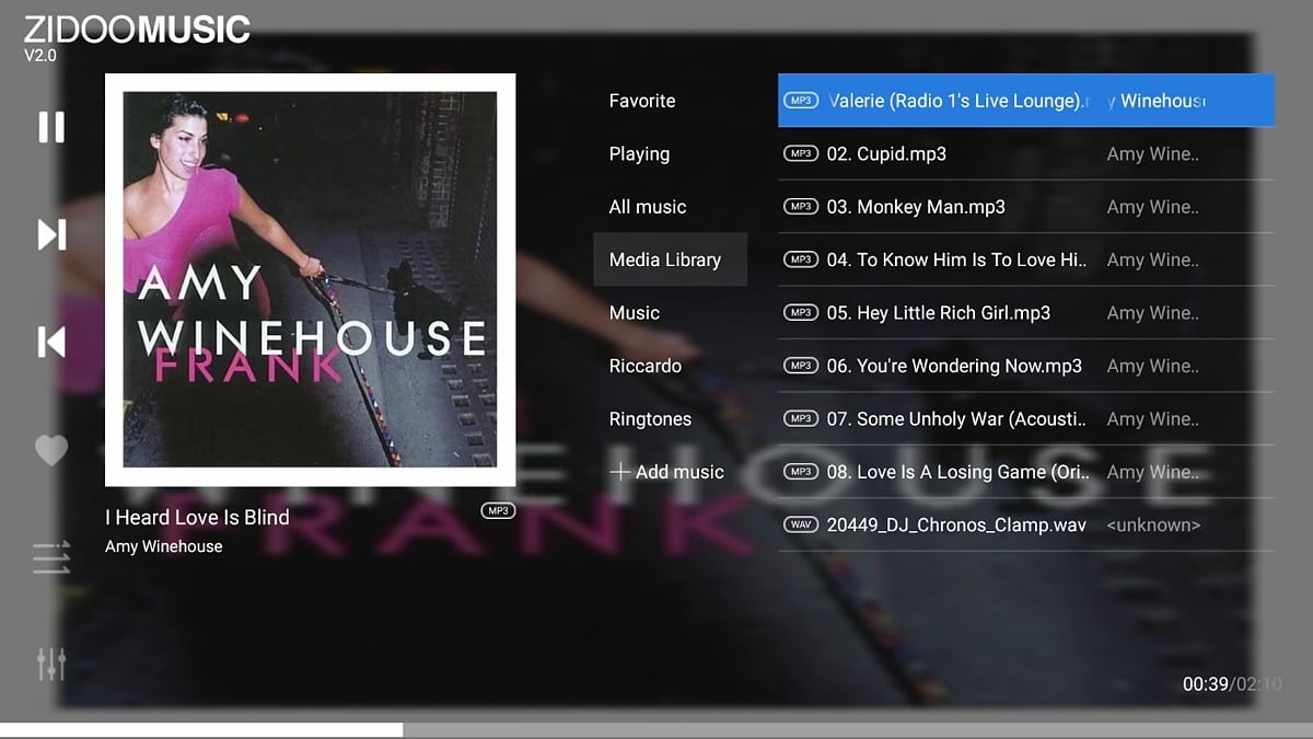 Zidoo Music 2.0 - Aplikace