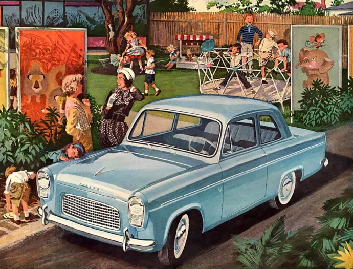 Ford Anglia 100E přišel do distribuce Mototechny jako náhrada za Austin A30 na poslední chvíli