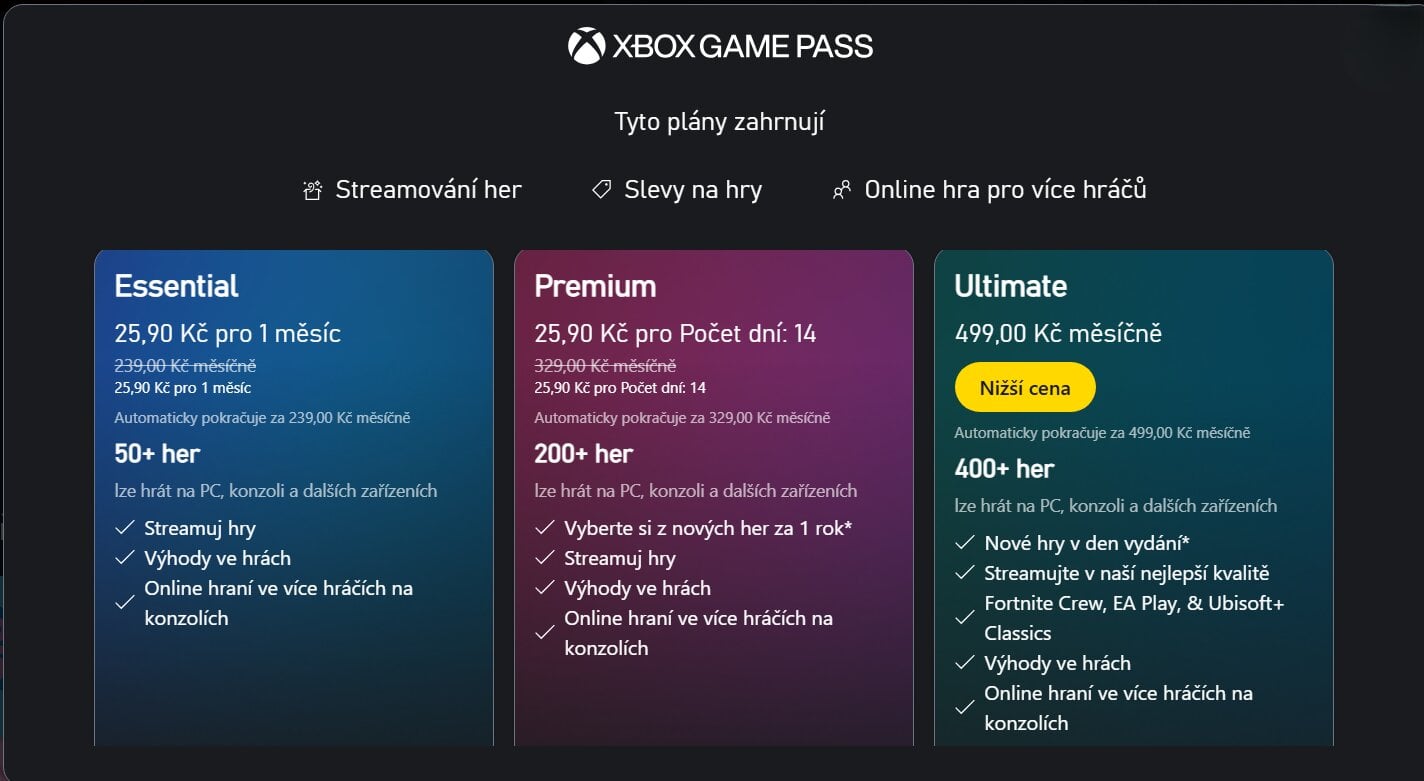 Verze předplatného Game Pass