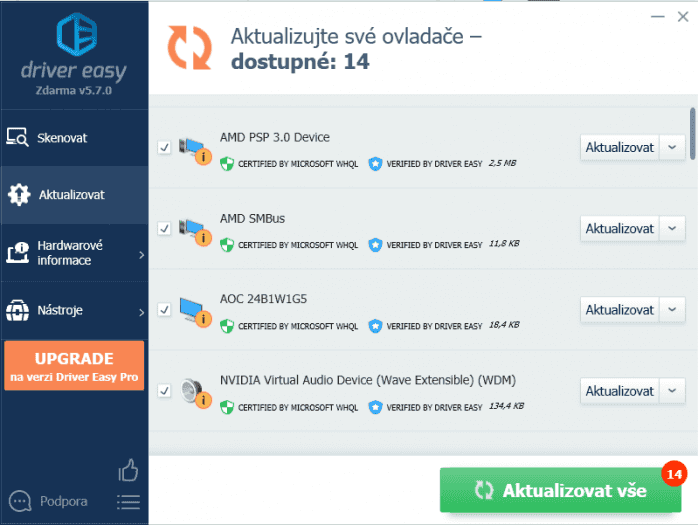 DriverEasy pro aktualizaci ovladačů zdarma