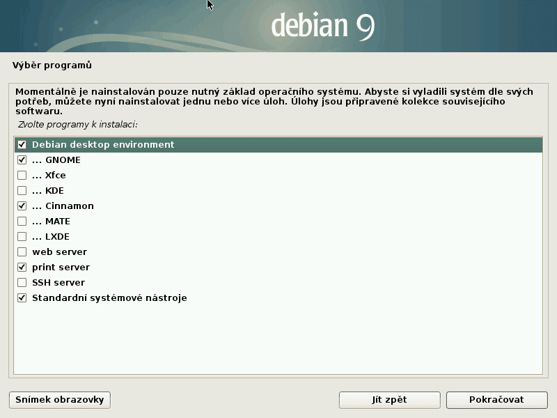 Pro ukázku chceme Gnome a Cinnamon.