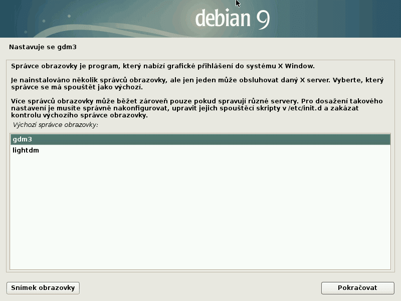 Výběr správce obrazovky (přihlašovacího manažera).