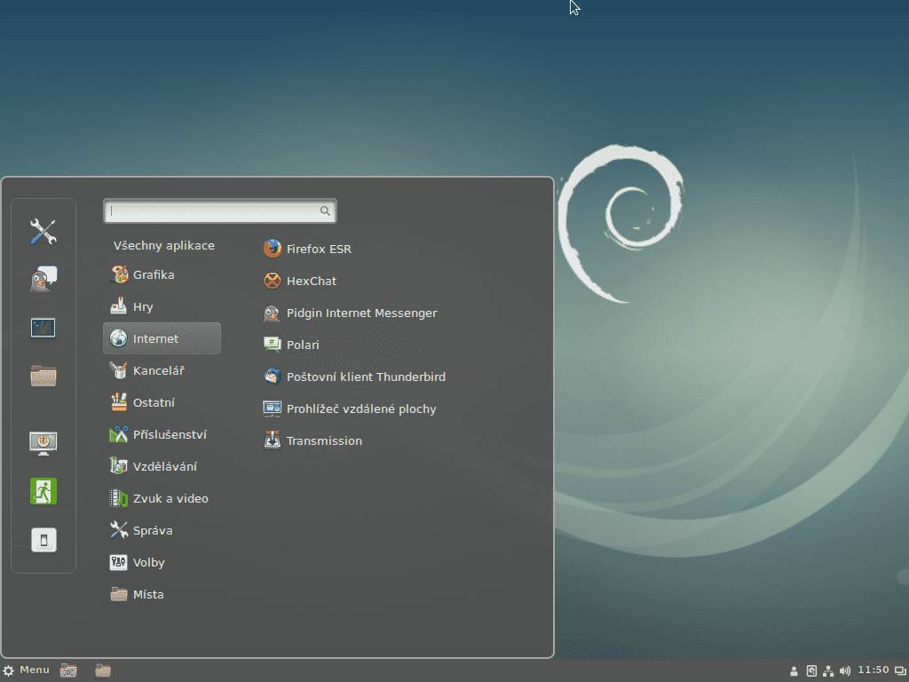 Menu aplikací – internet.