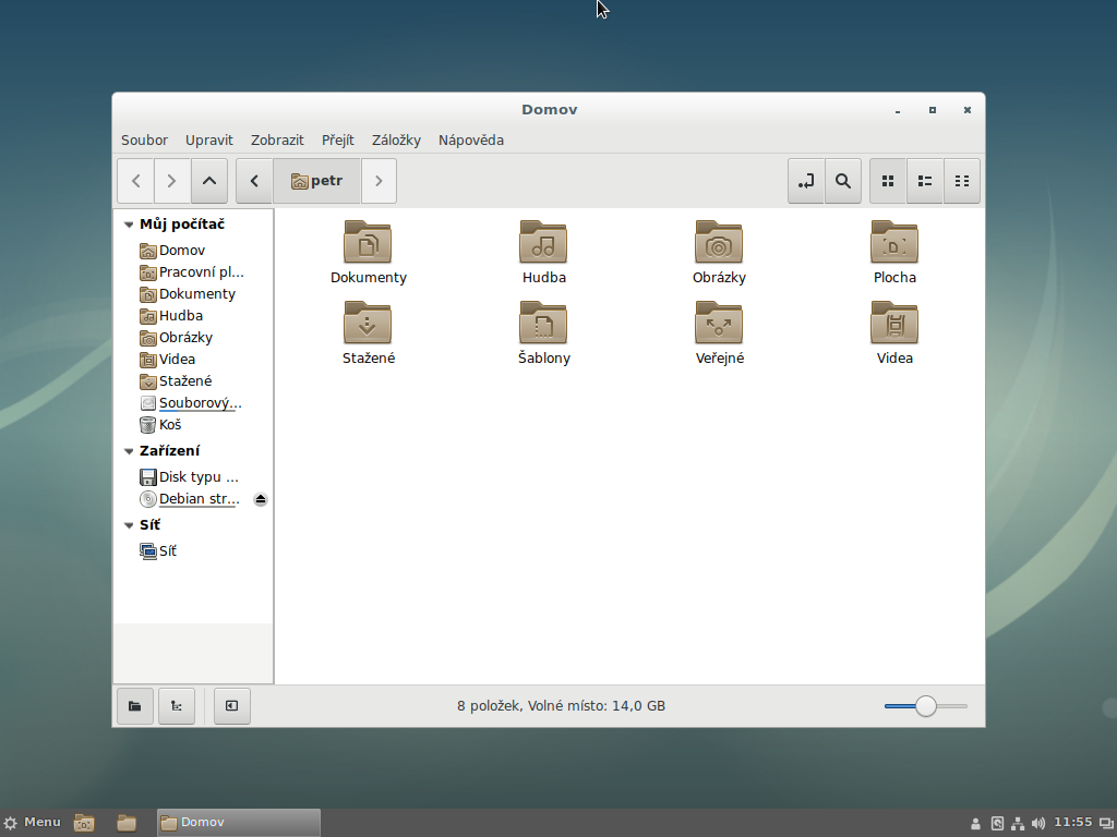 Správce souborů v prostředí Cinnamon.