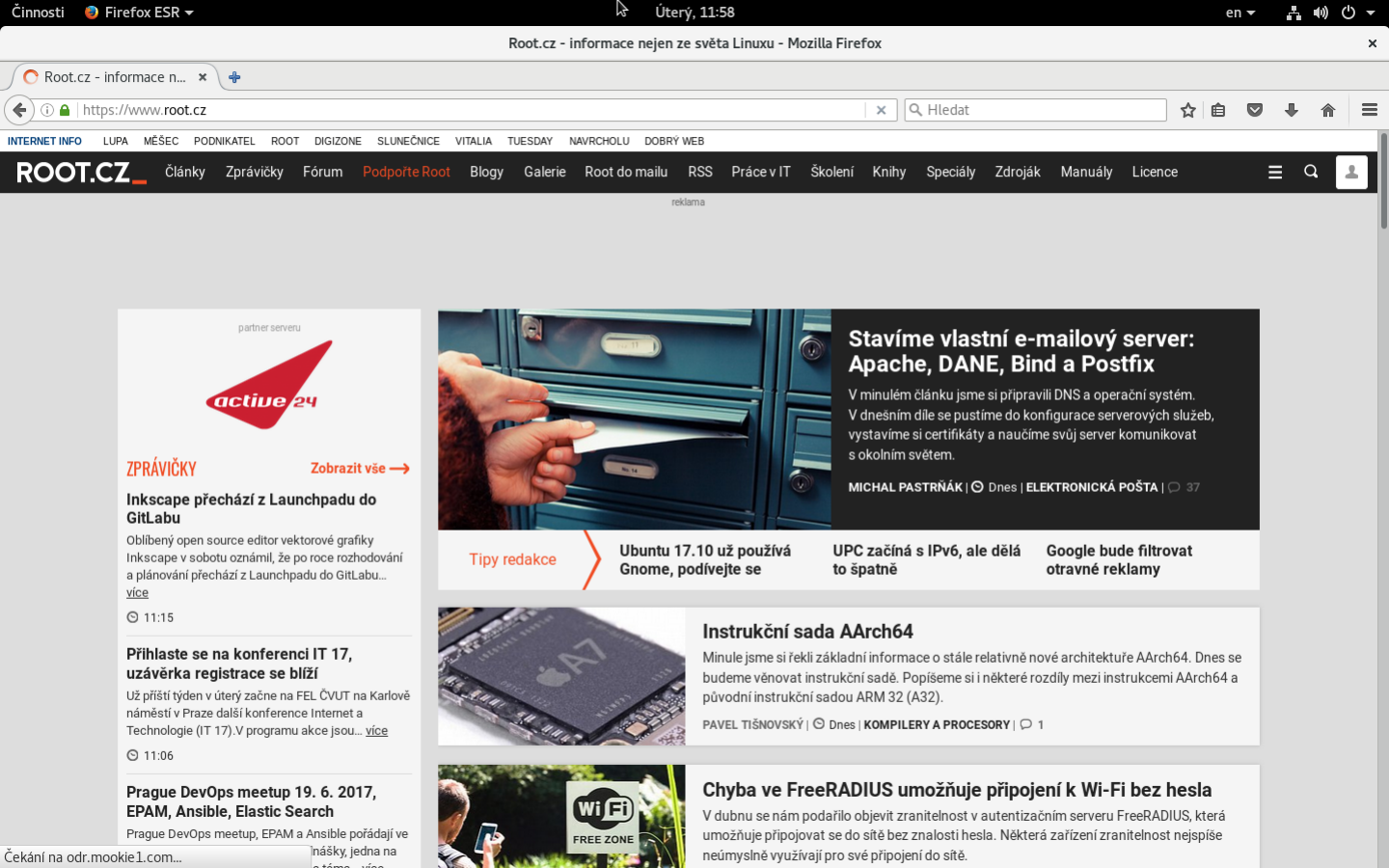 Prohlížeč Firefox v Gnome.
