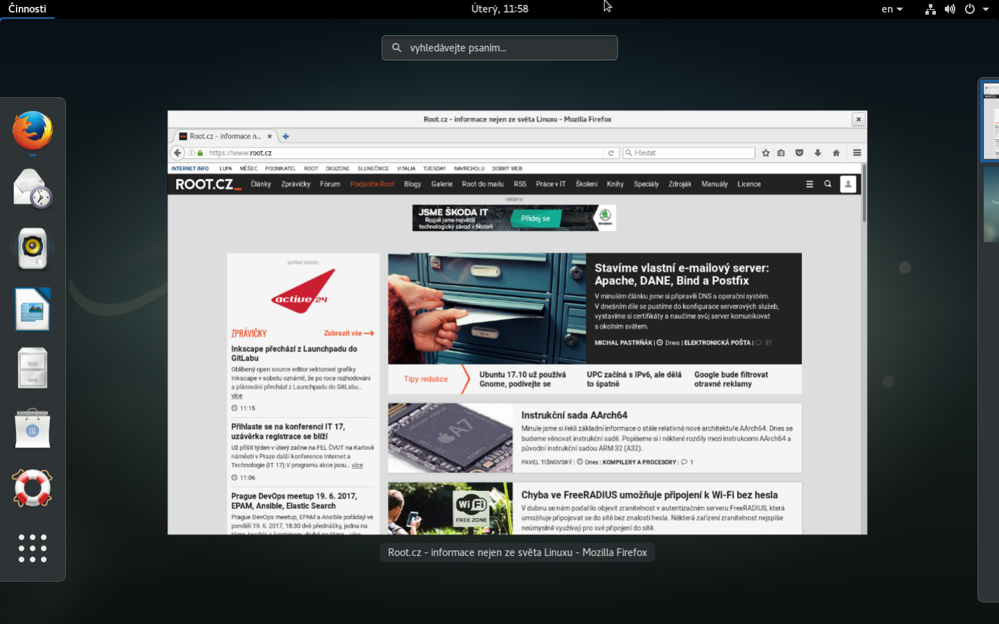 Zmenšení okna v pohledu na činnosti.