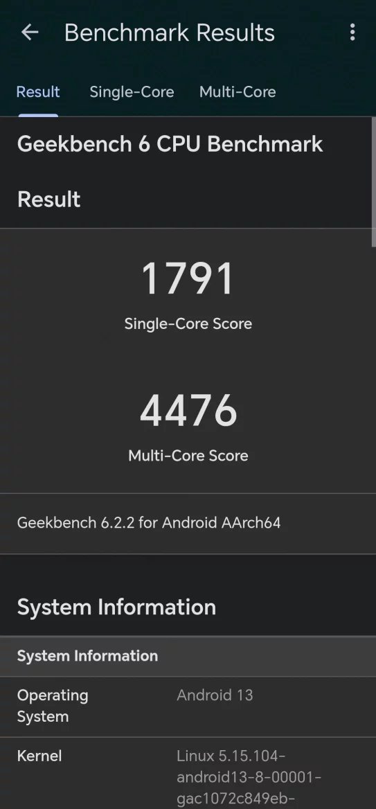 Výsledky Geekbench 6 benchmarku